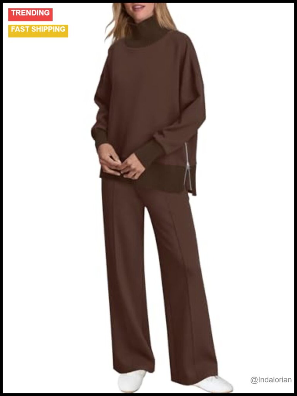 Women's 2 Piece Lounge Set Turtleneck Knit Sweatsuit Tracksuit